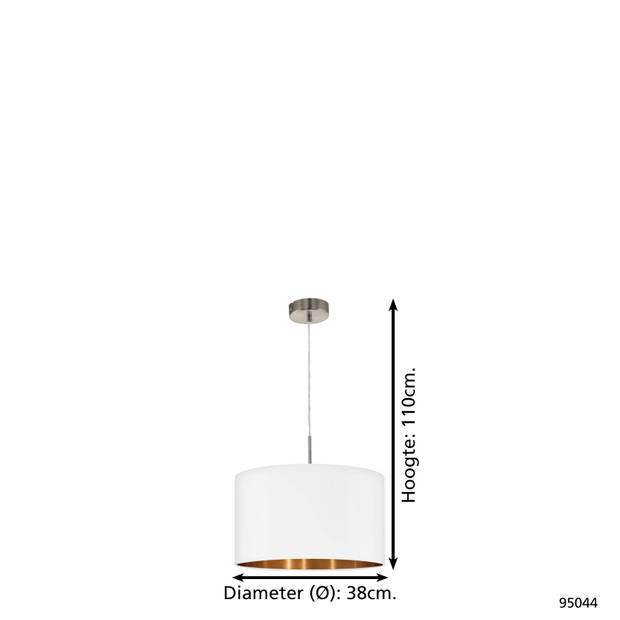 EGLO Pasteri Hanglamp - 1 Lichts - ø38cm - Nikkel-Mat - Wit - Koper