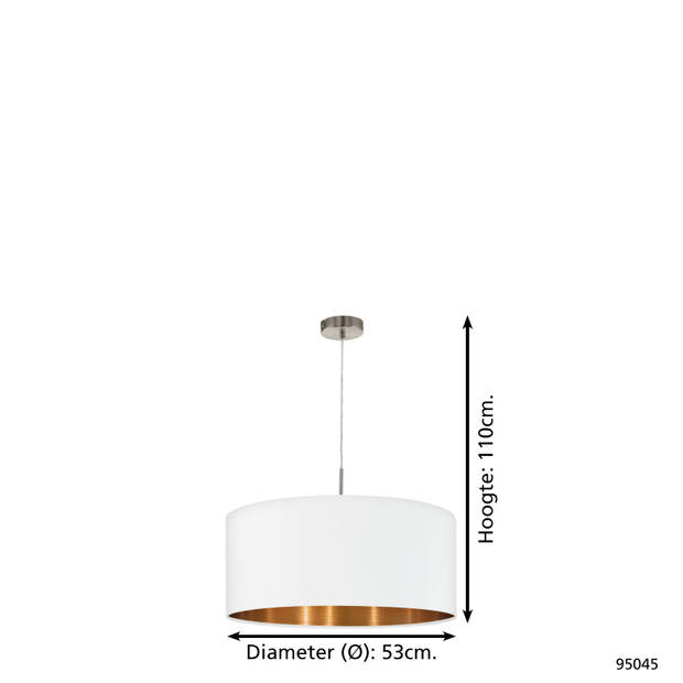 EGLO Pasteri - Hanglamp - 1 Lichts - ø530 mm. Nikkel-Mat - Wit - Koper