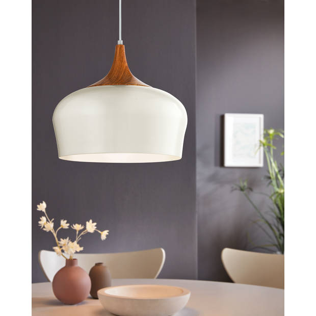 EGLO Obregon - Hanglamp - 1 Lichts - Ø350mm. - Creme, Eik