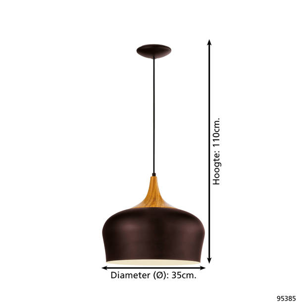 EGLO Obregon - Hanglamp - 1 Lichts - Ø350mm. - Bruin, Creme, Eik