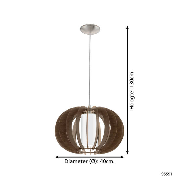 EGLO Stellato 3 Hanglamp - 1 Lichts - Ø40cm - Nikkel-Mat - Bruin, Wit