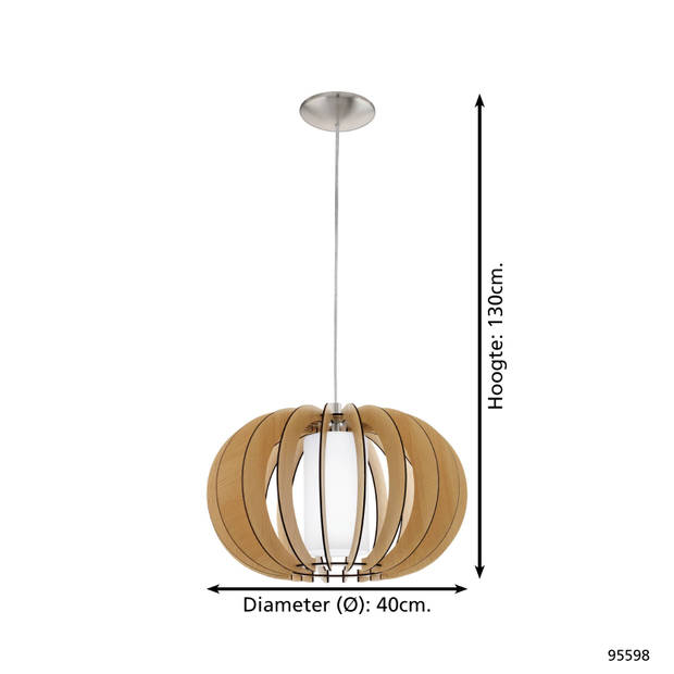 EGLO Stellato 1 Hanglamp - 1 Lichts - Ø40cm - Nikkel-Mat - Ahorn, Wit