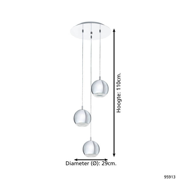 EGLO Conessa - Hanglamp - 3 Lichts - Chroom - Helder