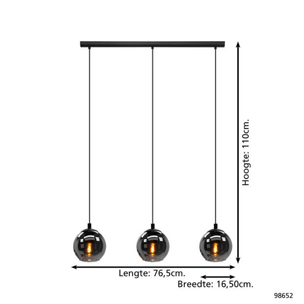 EGLO Ariscani Hanglamp - E27 - 76,5 cm - Zwart - Rookglas