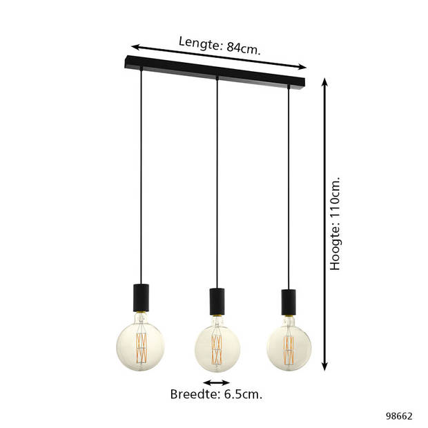 EGLO Pozueta Hanglamp - E27 - 84 cm - Zwart