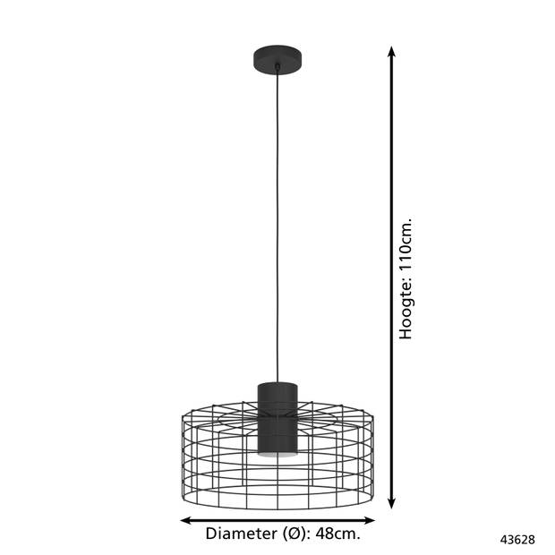 EGLO Milligan Hanglamp - E27 - industrieel - Ø 48 cm - Zwart/Wit