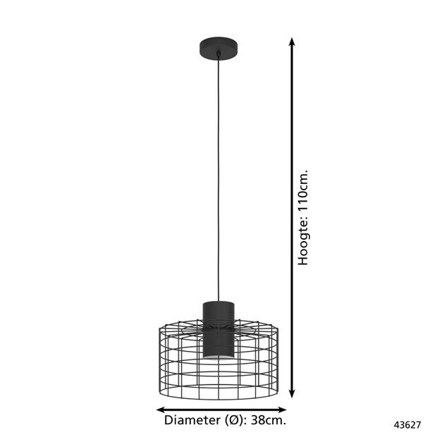 EGLO Milligan Hanglamp - E27 - industrieel - Ø 38 cm - Zwart/Wit