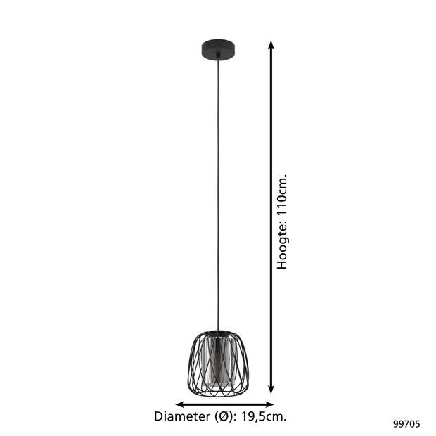 EGLO Floresta Hanglamp - E27 - Ø 19.5 cm - Zwart