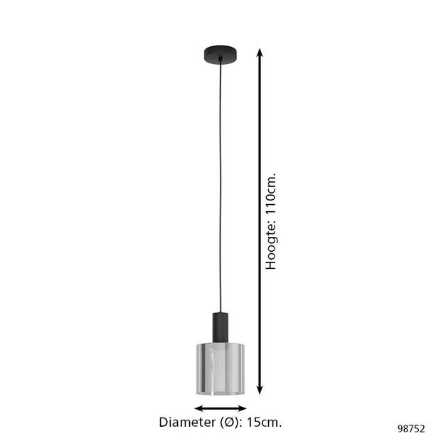 EGLO Gorosiba - Hanglamp - E27 - Ø 15 cm - rookglas - Zwart