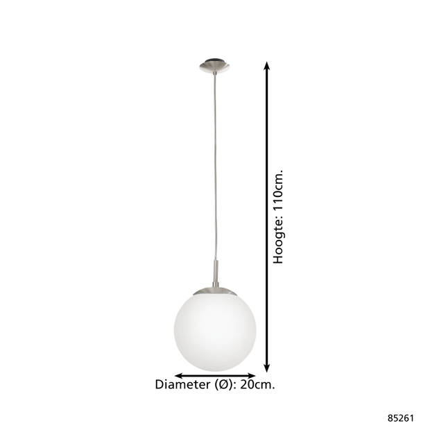 EGLO Rondo - Hanglamp - 1 Lichts - Ø200mm. -Nikkel-Mat - Wit