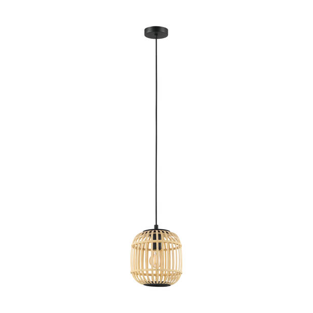 EGLO Bordesley Hanglamp - 1 lichts - Ø21cm. - E27 - Zwart/bamboo