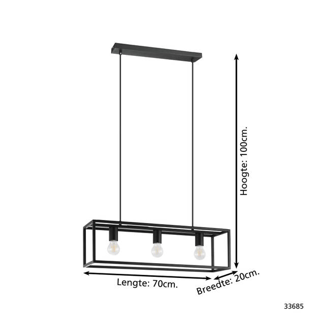 EGLO Eldrick Hanglamp - E27 - 70 cm - Zwart