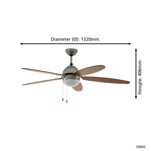 EGLO Susale Plafondlamp met Ventilator -132cm- E14 - Nikkel/Bruin