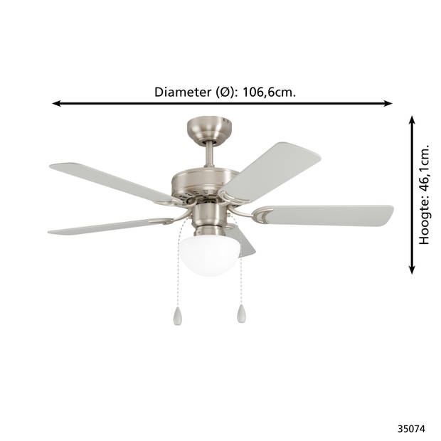 EGLO Cadiz Plafondventilator - E27 - Ø 106,6 cm - Grijs/Wit