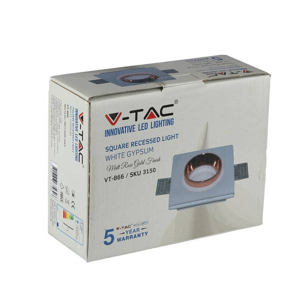 V-TAC VT-866-SQ-G LED-spots - Inbouwarmatuur - GU10 - IP20 - Wit+Matte Roségoud - 5 jaar - Modelnr: - VT-866-SQ-G