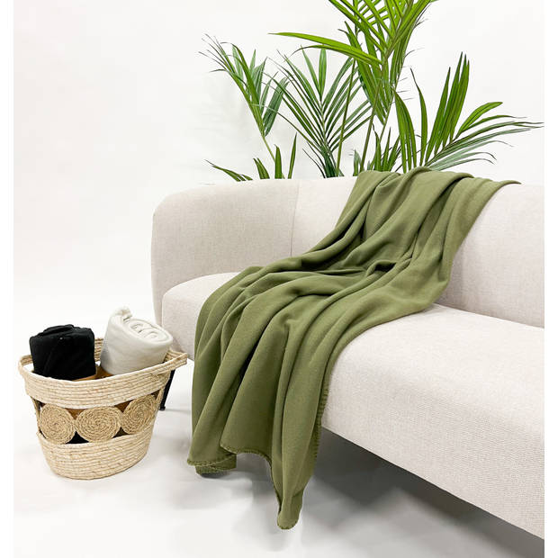 Dutch Decor - PABLO - Plaid 150x200 cm - 100% polyester - fleece terrasplaid - Olive Branch - olijfgroen