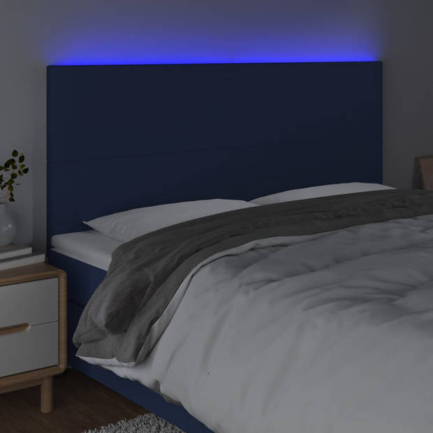 vidaXL Hoofdbord LED 160x5x118/128 cm stof blauw