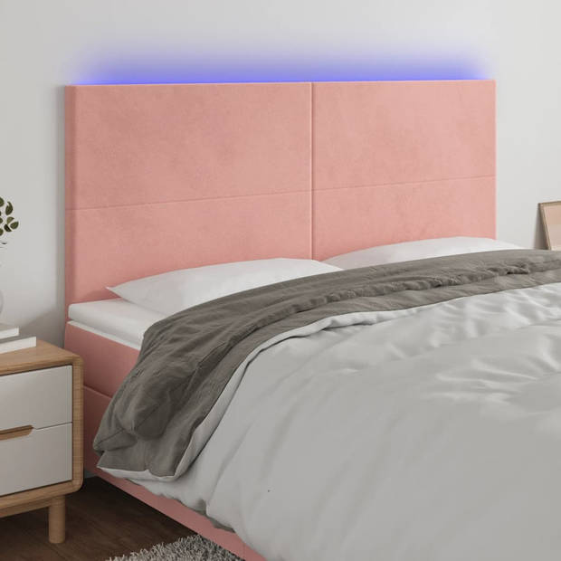 vidaXL Hoofdbord LED 160x5x118/128 cm fluweel roze