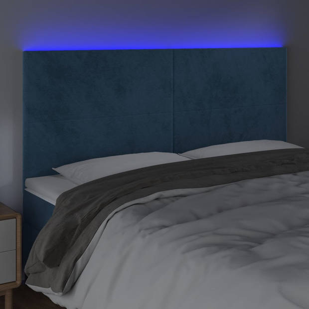 vidaXL Hoofdbord LED 180x5x118/128 cm fluweel donkerblauw