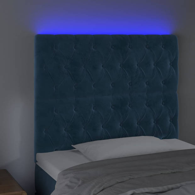 vidaXL Hoofdbord LED 90x7x118/128 cm fluweel donkerblauw