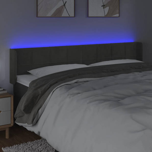 The Living Store Hoofdbord - LED-hoofdbord - Donkergrijs - Zacht fluweel - Verstelbaar - Comfortabele ondersteuning -