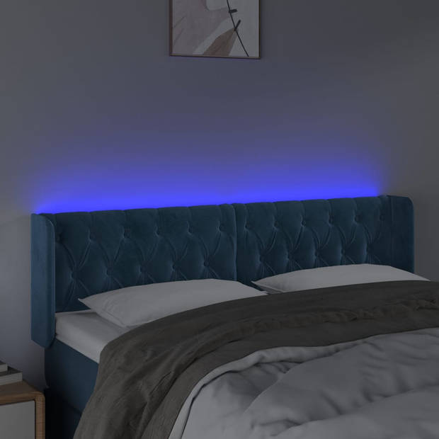 vidaXL Hoofdbord LED 147x16x78/88 cm fluweel donkerblauw