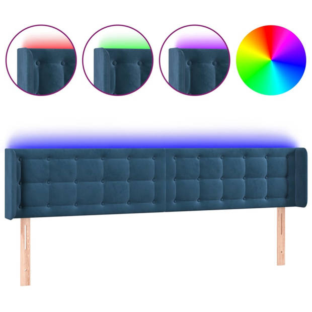 vidaXL Hoofdbord LED 163x16x78/88 cm fluweel donkerblauw