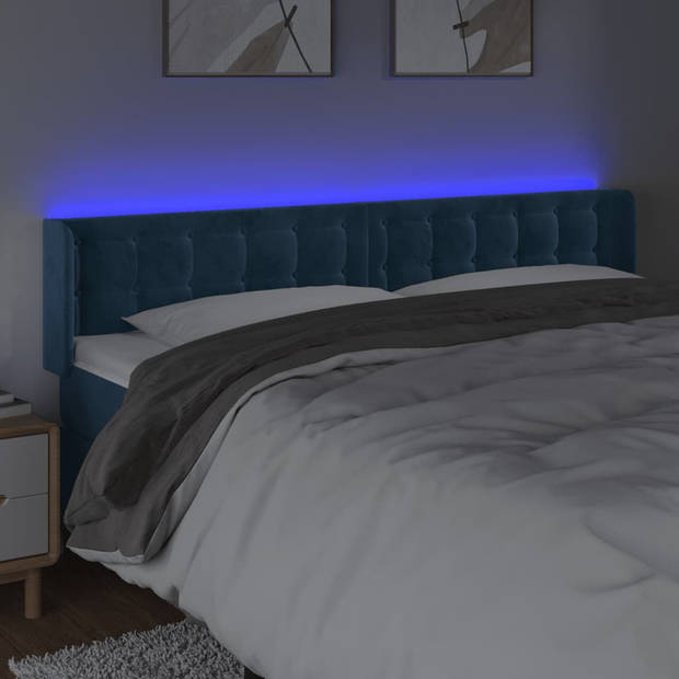 vidaXL Hoofdbord LED 203x16x78/88 cm fluweel donkerblauw