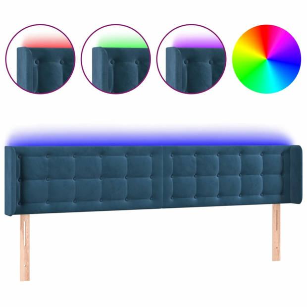 vidaXL Hoofdbord LED 203x16x78/88 cm fluweel donkerblauw