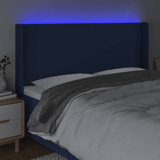 vidaXL Hoofdbord LED 163x16x118/128 cm stof blauw