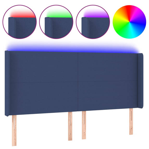 vidaXL Hoofdbord LED 163x16x118/128 cm stof blauw