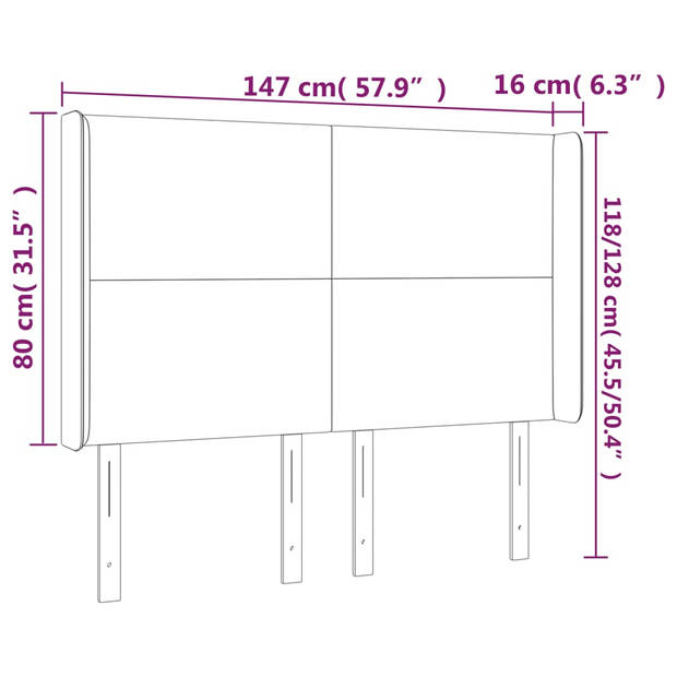 vidaXL Hoofdbord LED 147x16x118/128 cm fluweel donkergroen