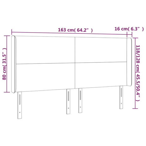 vidaXL Hoofdbord LED 163x16x118/128 cm fluweel roze