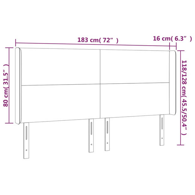 vidaXL Hoofdbord LED 183x16x118/128 cm fluweel donkergroen