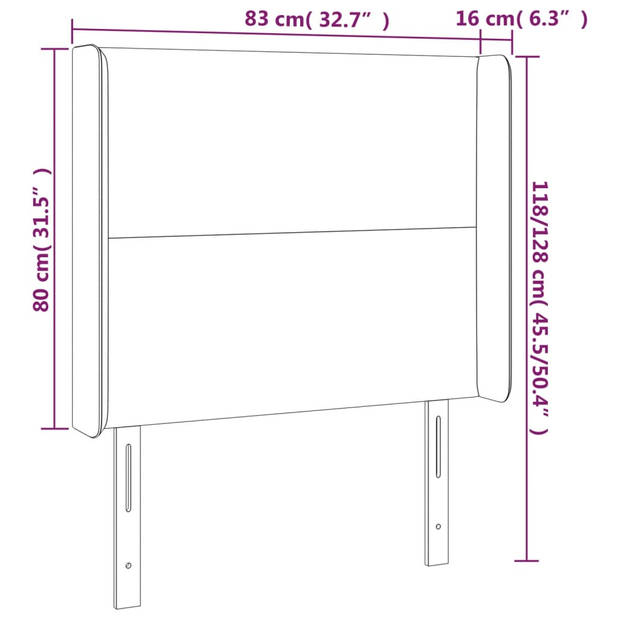 vidaXL Hoofdbord met randen 83x16x118/128 cm fluweel zwart