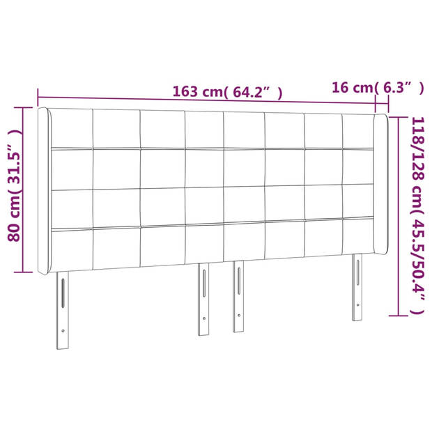 vidaXL Hoofdbord LED 163x16x118/128 cm fluweel lichtgrijs