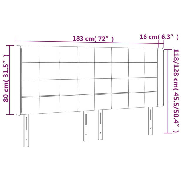 vidaXL Hoofdbord met randen 183x16x118/128 cm fluweel zwart