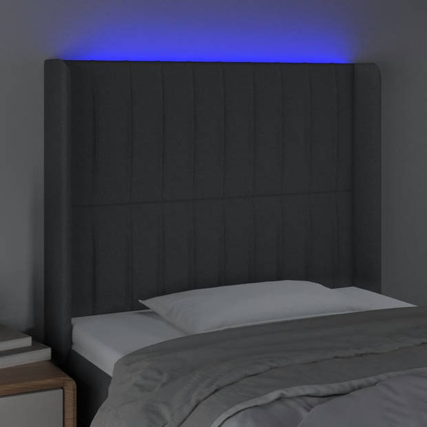 vidaXL Hoofdbord LED 93x16x118/128 cm stof donkergrijs