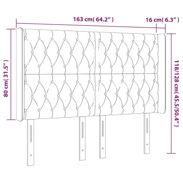 vidaXL Hoofdbord met randen 163x16x118/128 cm fluweel lichtgrijs