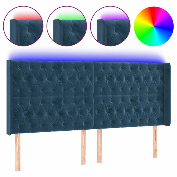 vidaXL Hoofdbord LED 203x16x118/128 cm fluweel donkerblauw