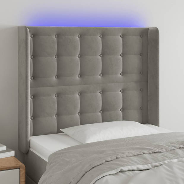 The Living Store LED-hoofdbord Zacht Fluweel Lichtgrijs 93x16x118/128 cm Verstelbaar - Comfortabele Ondersteuning -