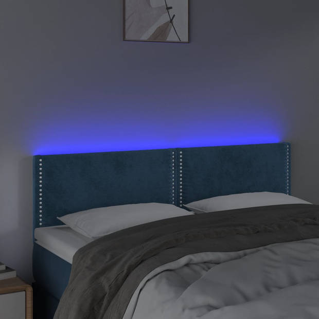 vidaXL Hoofdbord LED 144x5x78/88 cm fluweel donkerblauw
