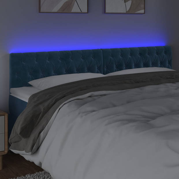 vidaXL Hoofdbord LED 180x7x78/88 cm fluweel donkerblauw