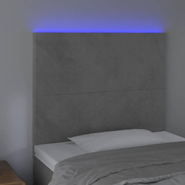 vidaXL Hoofdbord LED 80x5x118/128 cm fluweel lichtgrijs