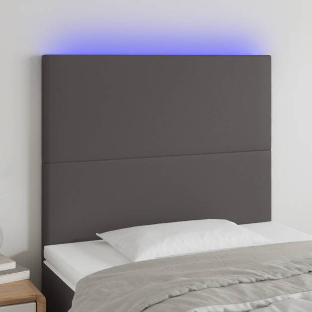 vidaXL Hoofdbord LED 90x5x118/128 cm kunstleer grijs