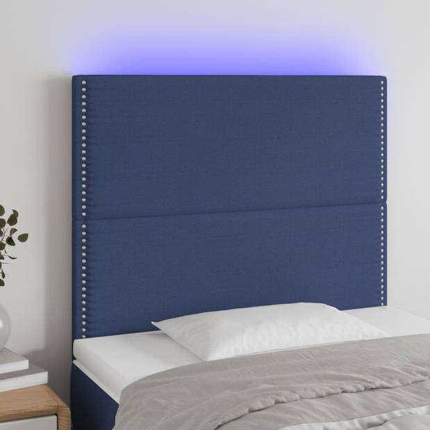 vidaXL Hoofdbord LED 90x5x118/128 cm stof blauw
