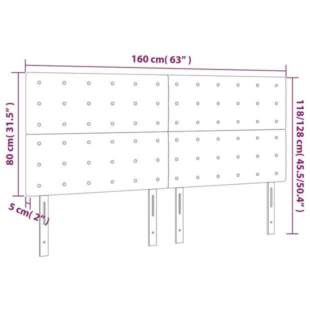 vidaXL Hoofdbord LED 160x5x118/128 cm kunstleer grijs