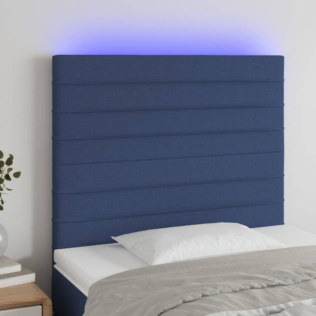 vidaXL Hoofdbord LED 100x5x118/128 cm stof blauw