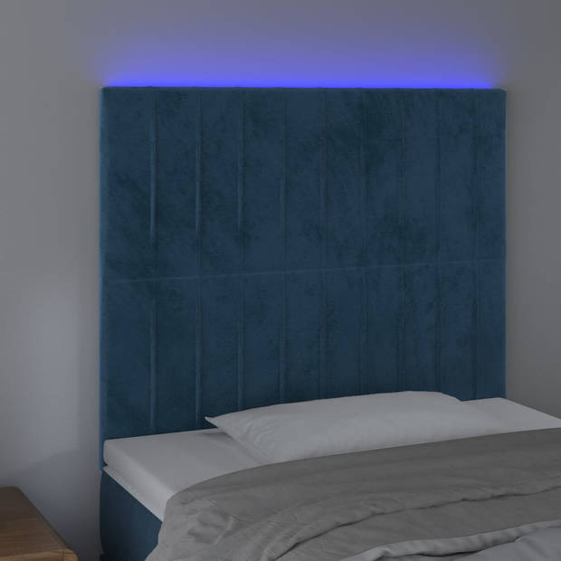 vidaXL Hoofdbord LED 100x5x118/128 cm fluweel donkerblauw