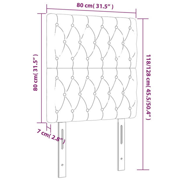 vidaXL Hoofdborden 2 st 80x7x78/88 cm fluweel lichtgrijs